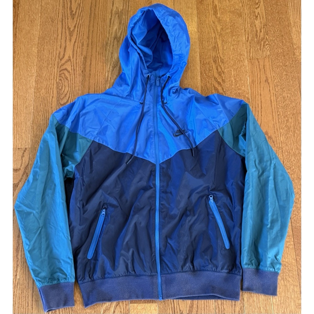 Nike Sportswear Mens Small Windrunner Hooded Jacket Blue Green AR2191 411